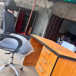4ft Office Table Paired With Office Chair With Headrest