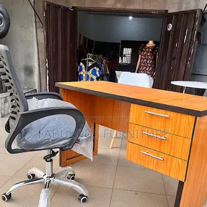 4ft Office Table Paired With Office Chair With Headrest