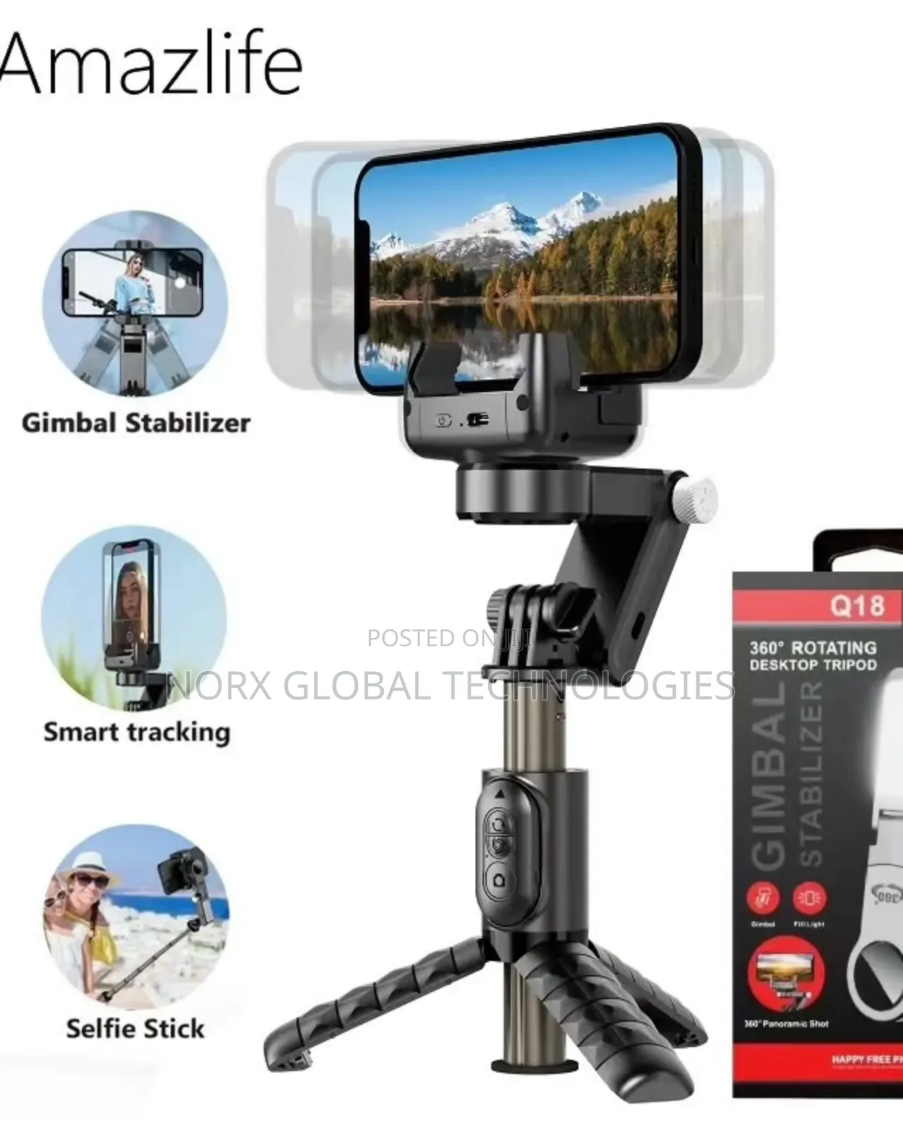 Q18 Desktop Tripod Gimbal Stabilizer With Light