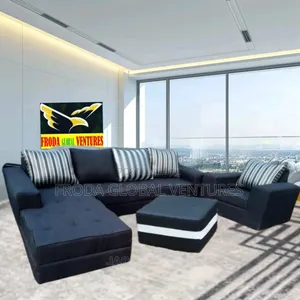 Living Room Couch in L-Shape and Single Chair With Table. Aku06
