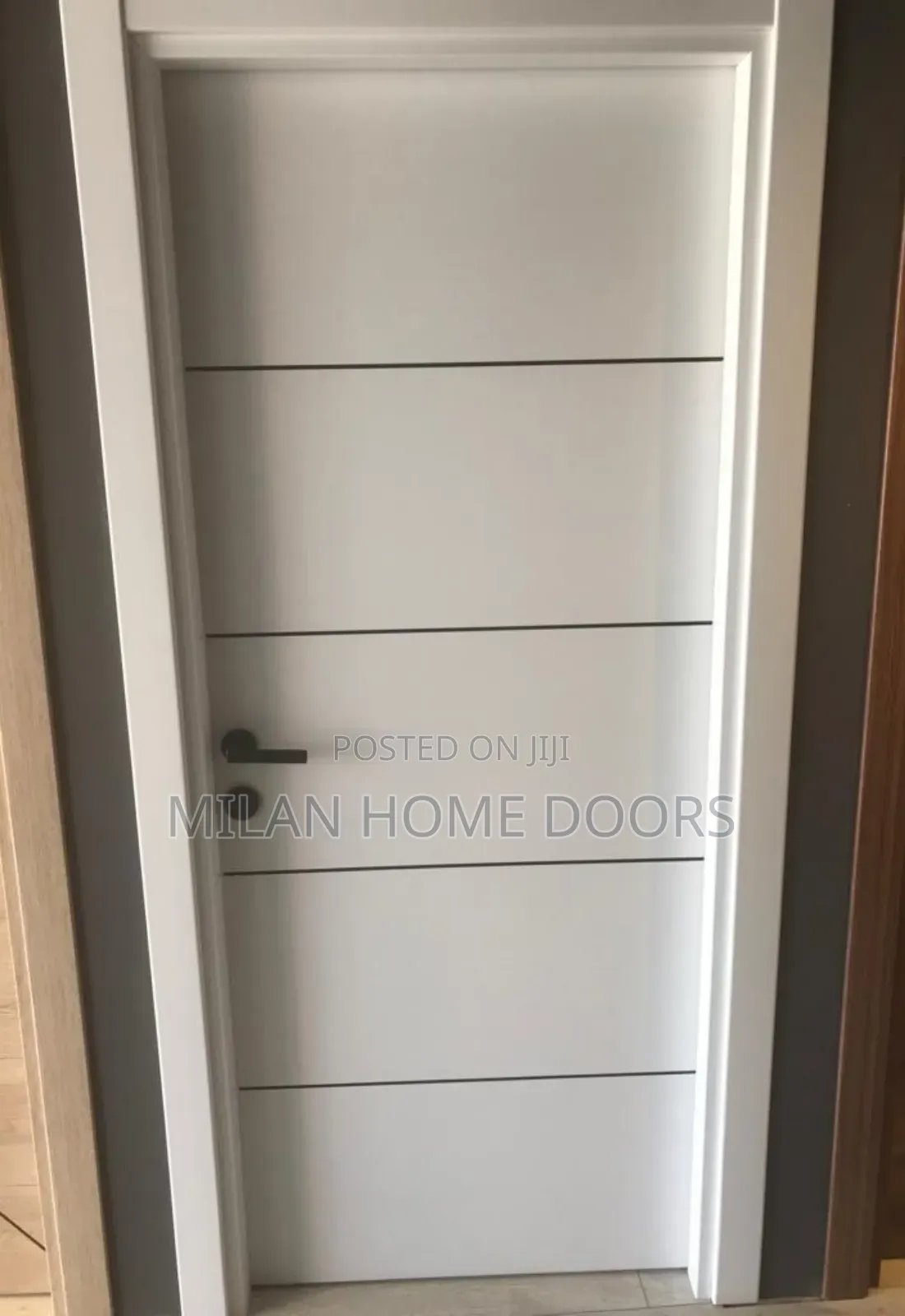 WHITE Room/Interior HDF Doors With Black Chrome Designs
