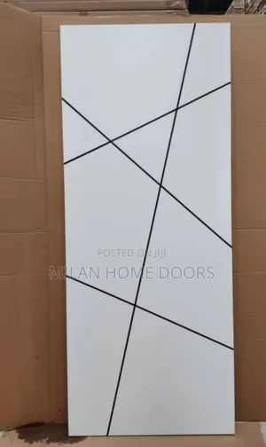 WHITE Room/Interior HDF Doors With Black Chrome Designs