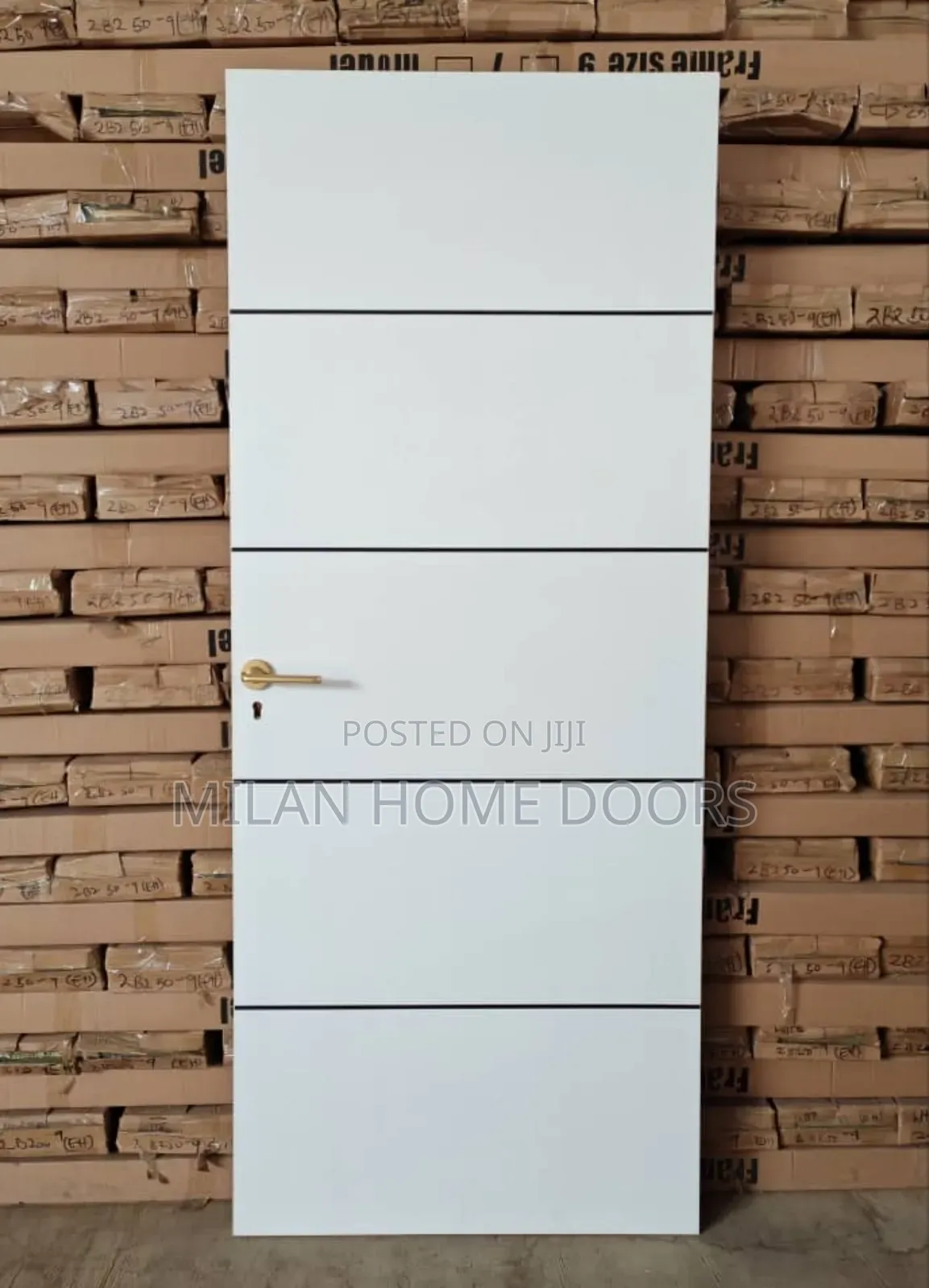 WHITE Room/Interior HDF Doors With Black Chrome Designs