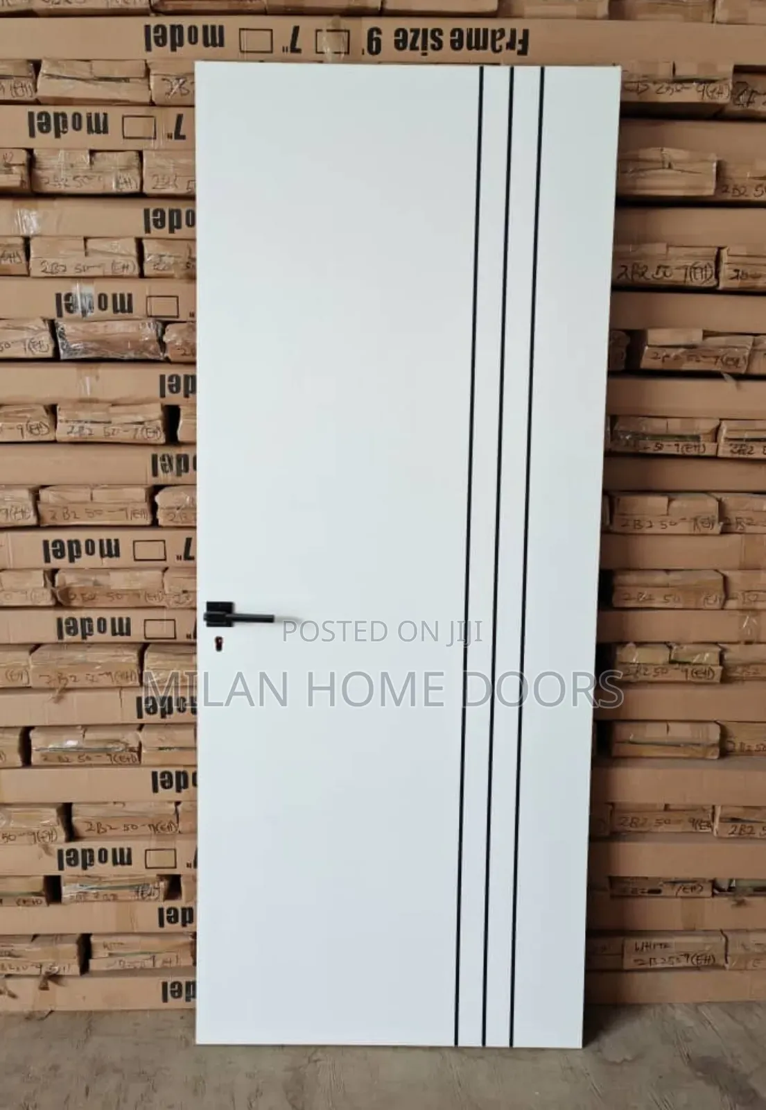 WHITE Room/Interior HDF Doors With Black Chrome Designs