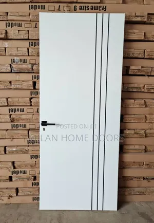 WHITE Room/Interior HDF Doors With Black Chrome Designs