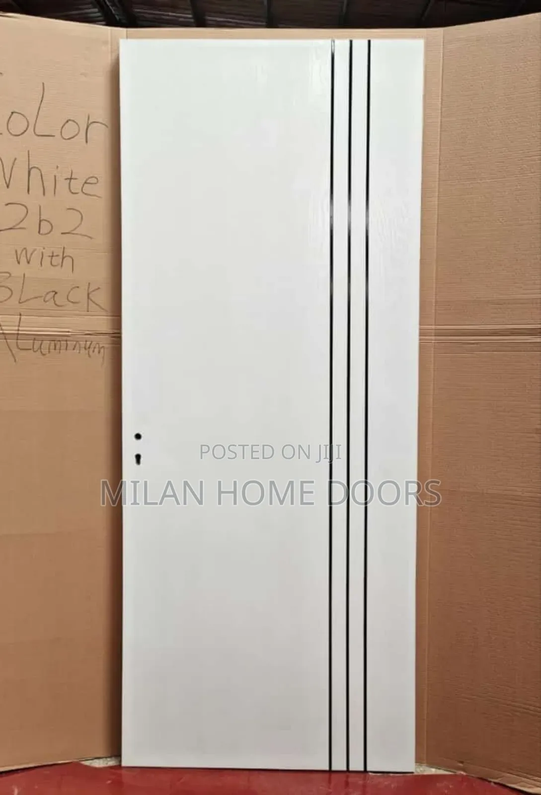 WHITE Room/Interior HDF Doors With Black Chrome Designs