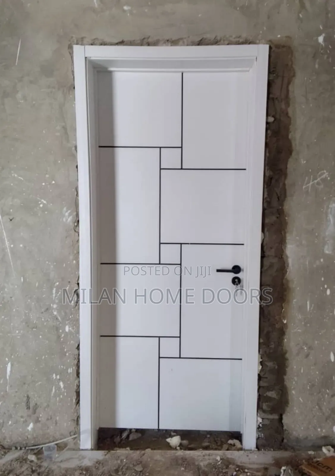 WHITE Room/Interior HDF Doors With Black Chrome Designs