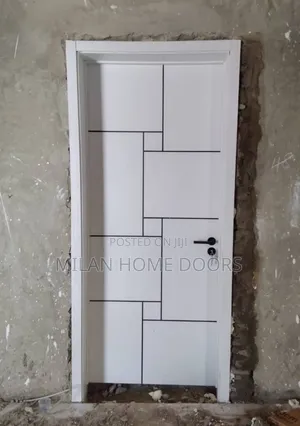 WHITE Room/Interior HDF Doors With Black Chrome Designs