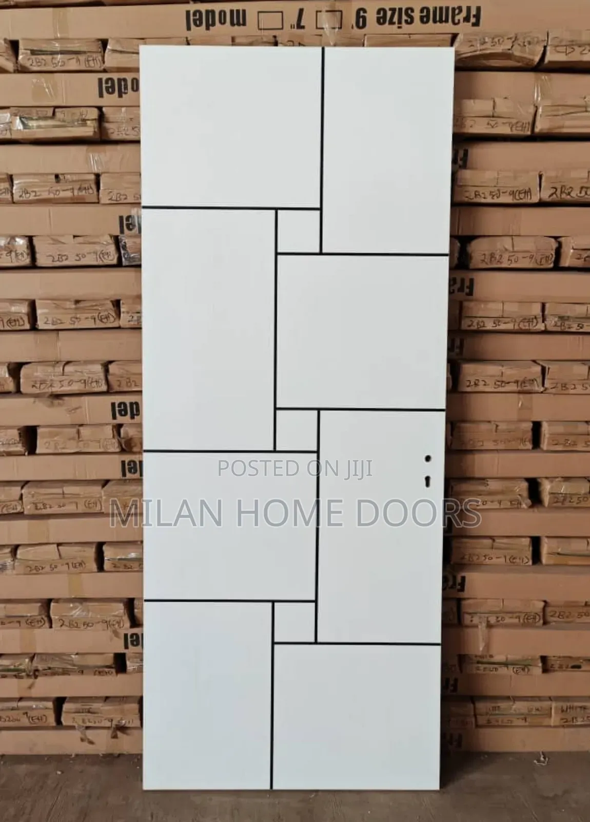 WHITE Room/Interior HDF Doors With Black Chrome Designs