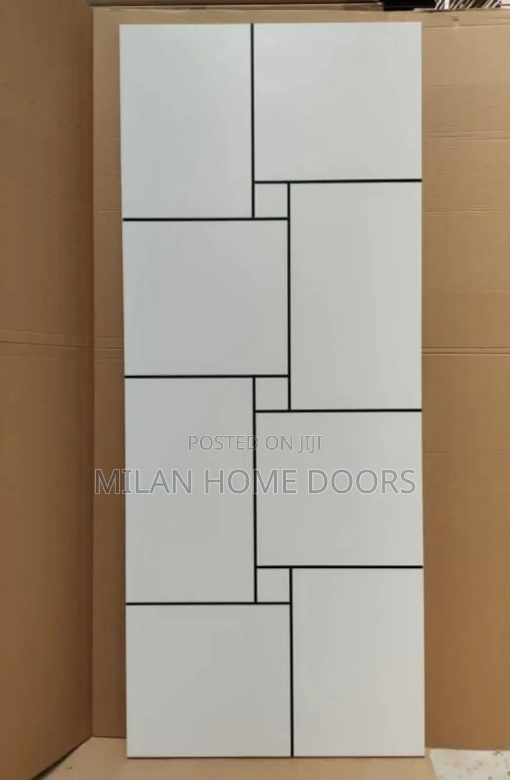 WHITE Room/Interior HDF Doors With Black Chrome Designs