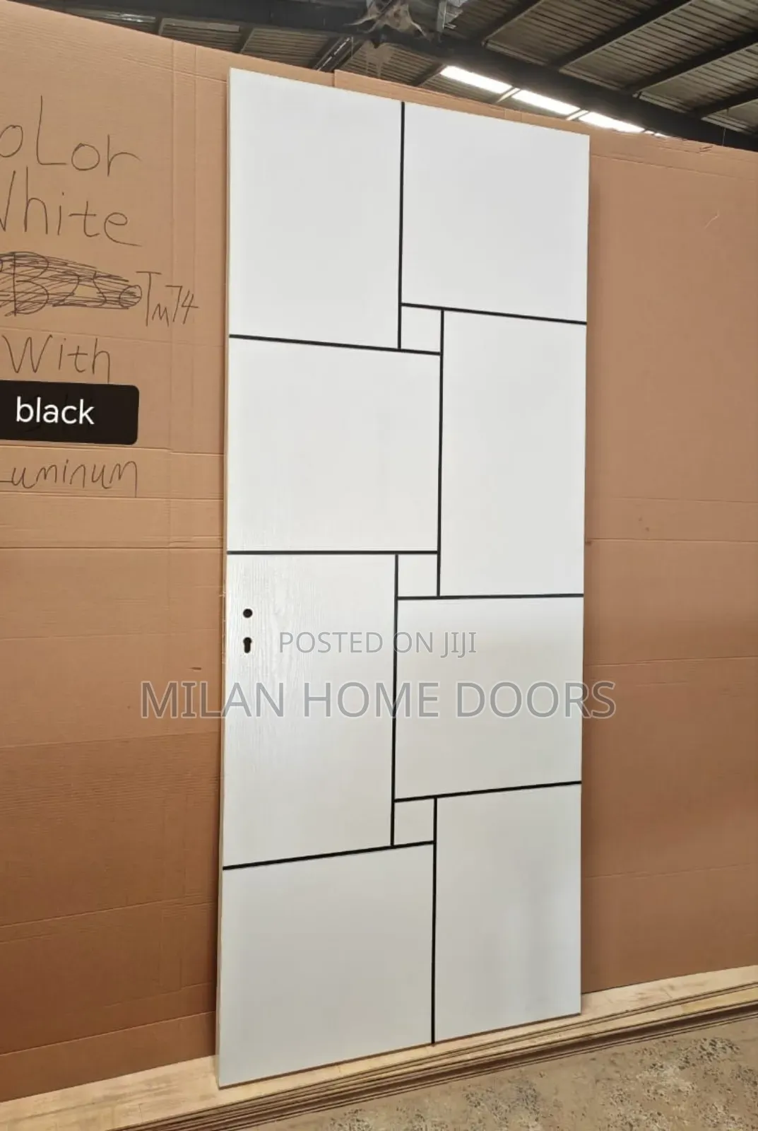 WHITE Room/Interior HDF Doors With Black Chrome Designs