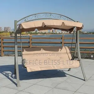 Photo - Khaki 3 Seater Canopy Sunshade Swing Chair