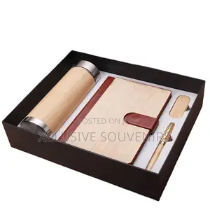 Boxed Luxury Corporate Gift Set Bamboo Diary Flask Pen Flash