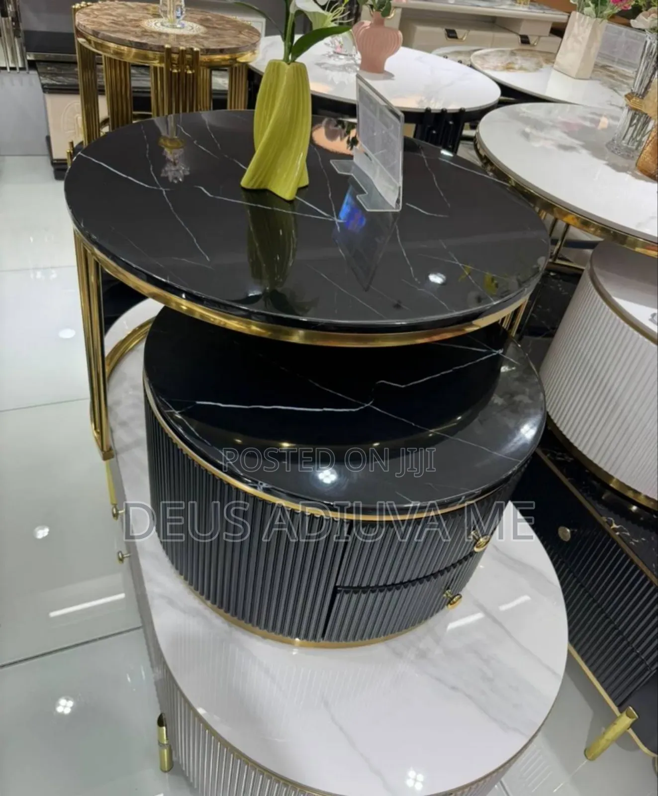 Unique Gold Marble Center Table With Side Stools