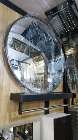 Black Frame Round Mirror With Shelf