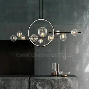 Modern Round Ring LED Chandeliers Light Black Long Pole