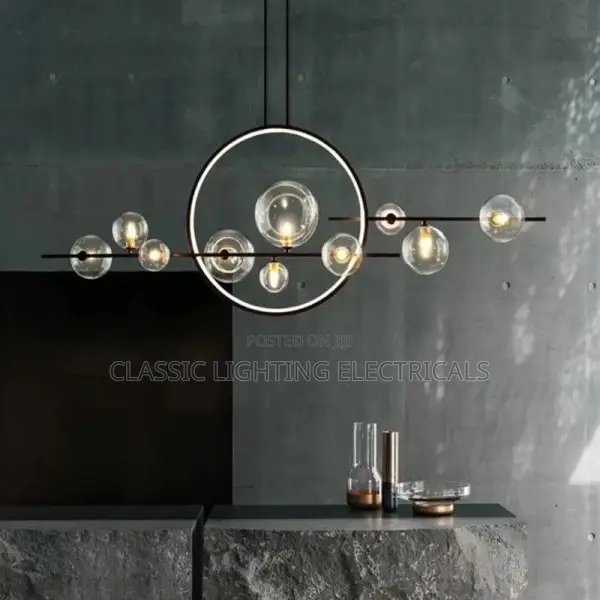 Modern Round Ring LED Chandeliers Light Black Long Pole