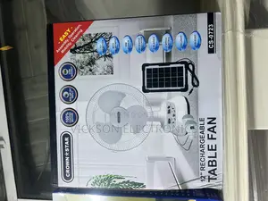 Crown Star 12” Rechargeable Solar Fan With Panel and Bulbs