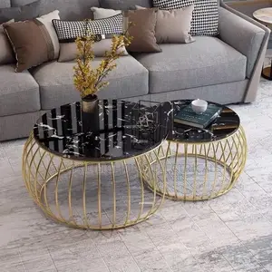 Luxury Rock Plate Tempered Glass Retractable Coffee Table