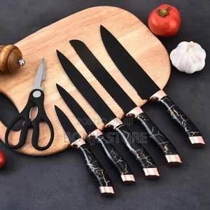 7pcs Marble Non Stick Coated Knife Set With Stand and Base