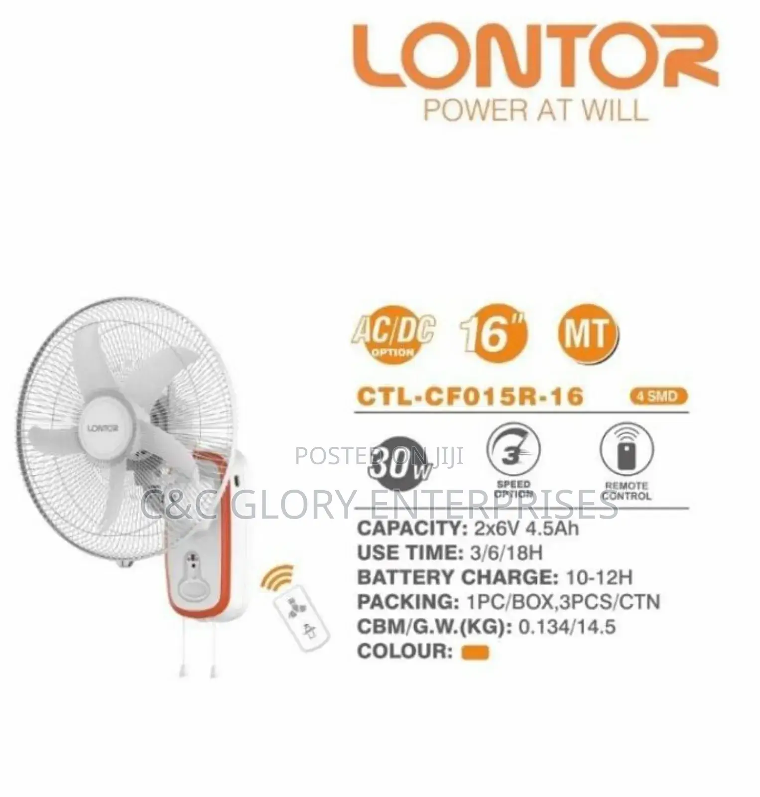 Lontor Rechargeable Wall Fan