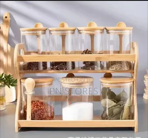 High Borosilicate Glass Spice Jar Set With Bamboo Lid Spoon