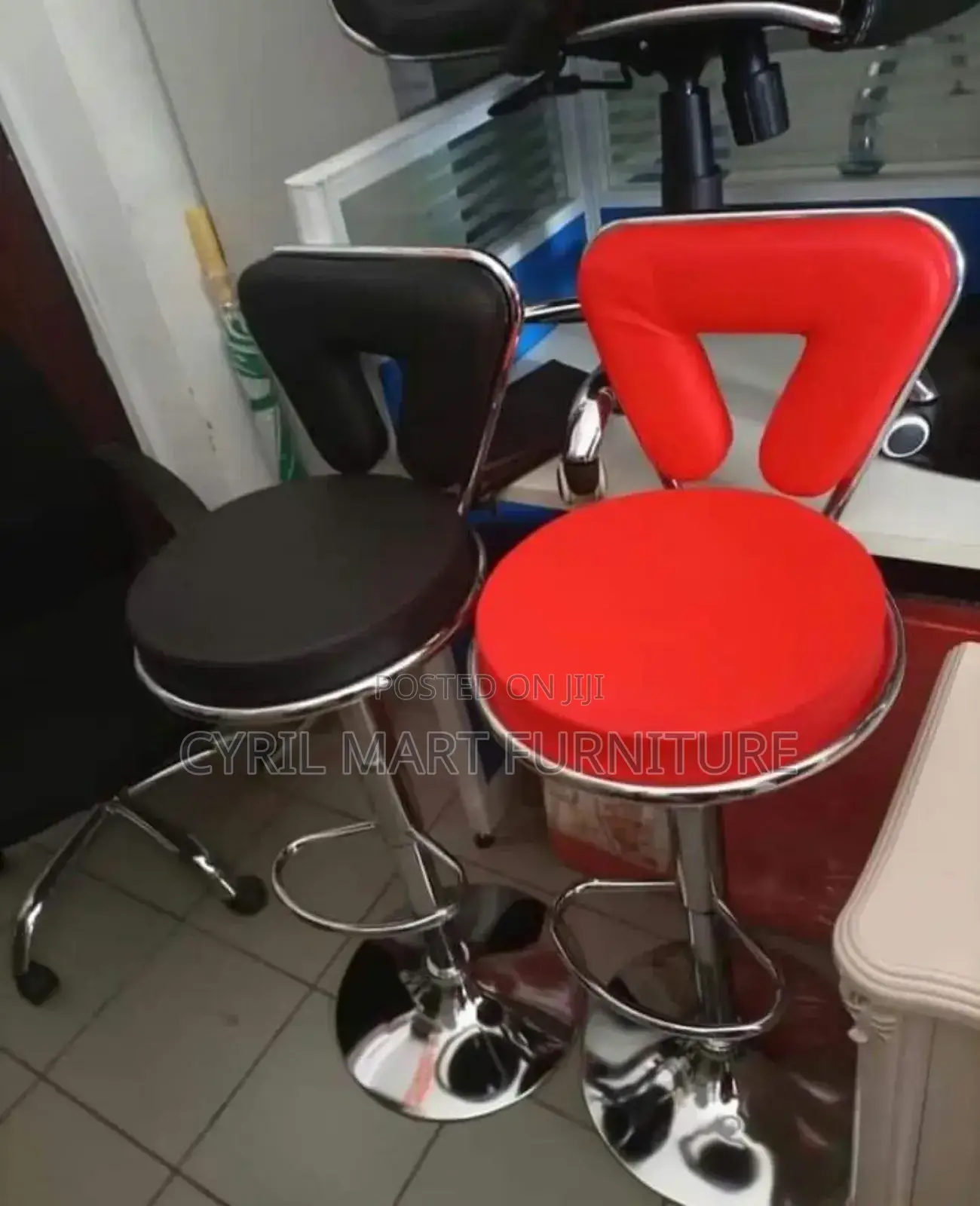 Bar Stool Long Pole Love Shape Black and Red