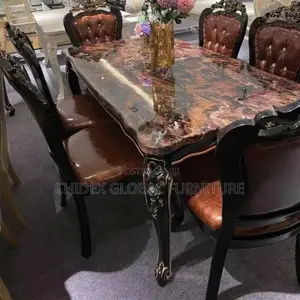 Royal Marble Top Dining Table With Leather Chair