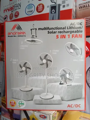 Andrakk Multifunctional Rechargeable 5 in 1 Fan 16inches