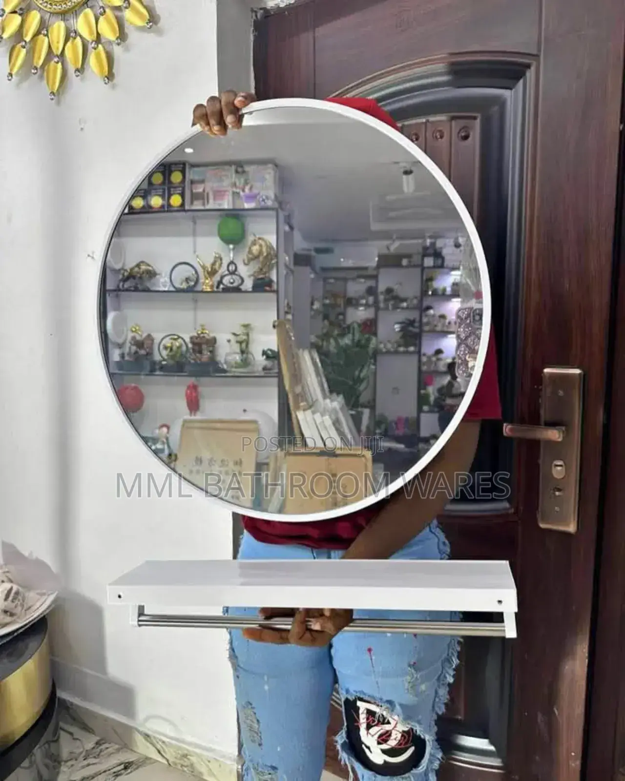 Framed Round Mirrors With Shelf