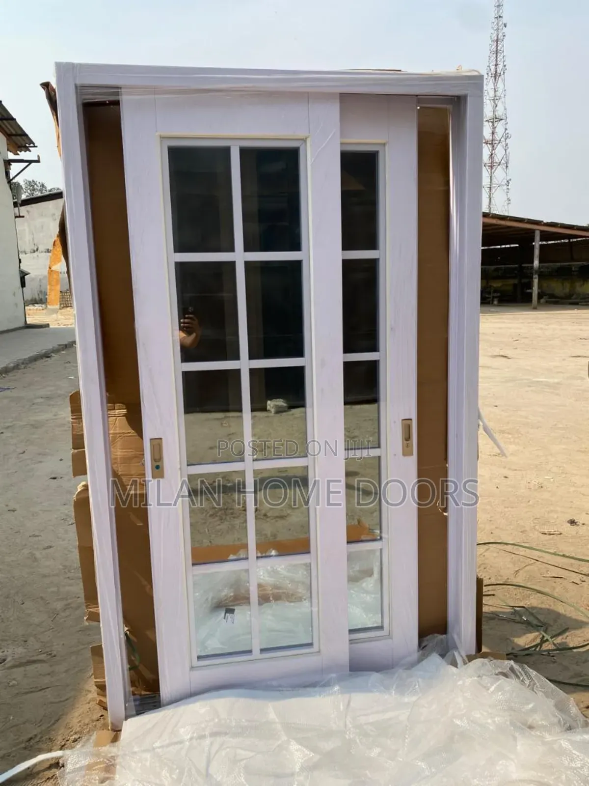 5ft by 8ft White Glass French Sliding Door