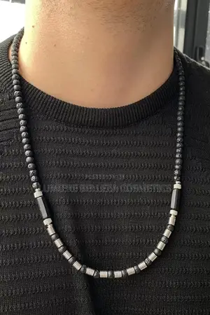 Black and Gray Color Beaded Detailed Men's Necklace