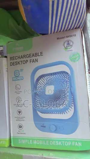 8” Rechargeable Desk Top Fan With 5v 2a Fast Charge