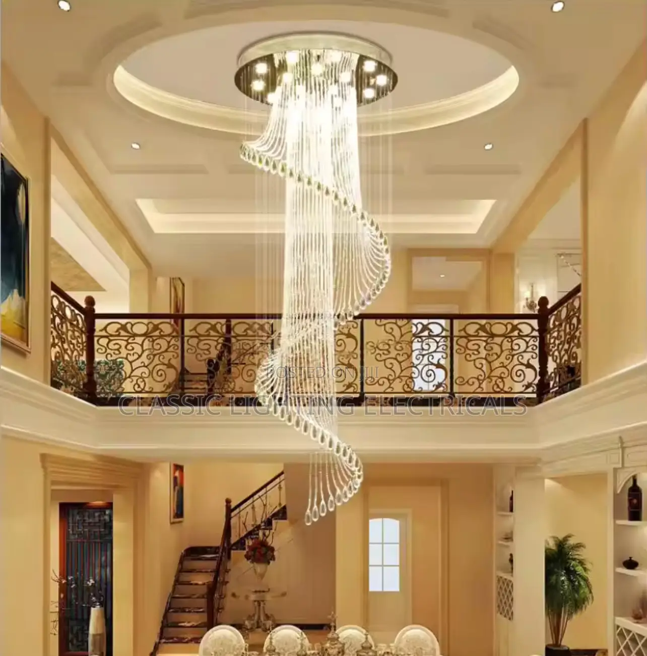 New Round Duplex Staircase Rotating Chandelier Modern Light
