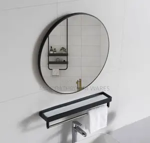 Black Frame Round Mirror With Shelf