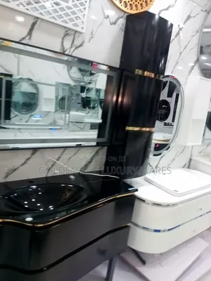 Black Cabinet Basin With Side Shelves