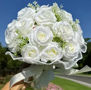 White Roses Wedding Bouquet for Bride - Renting