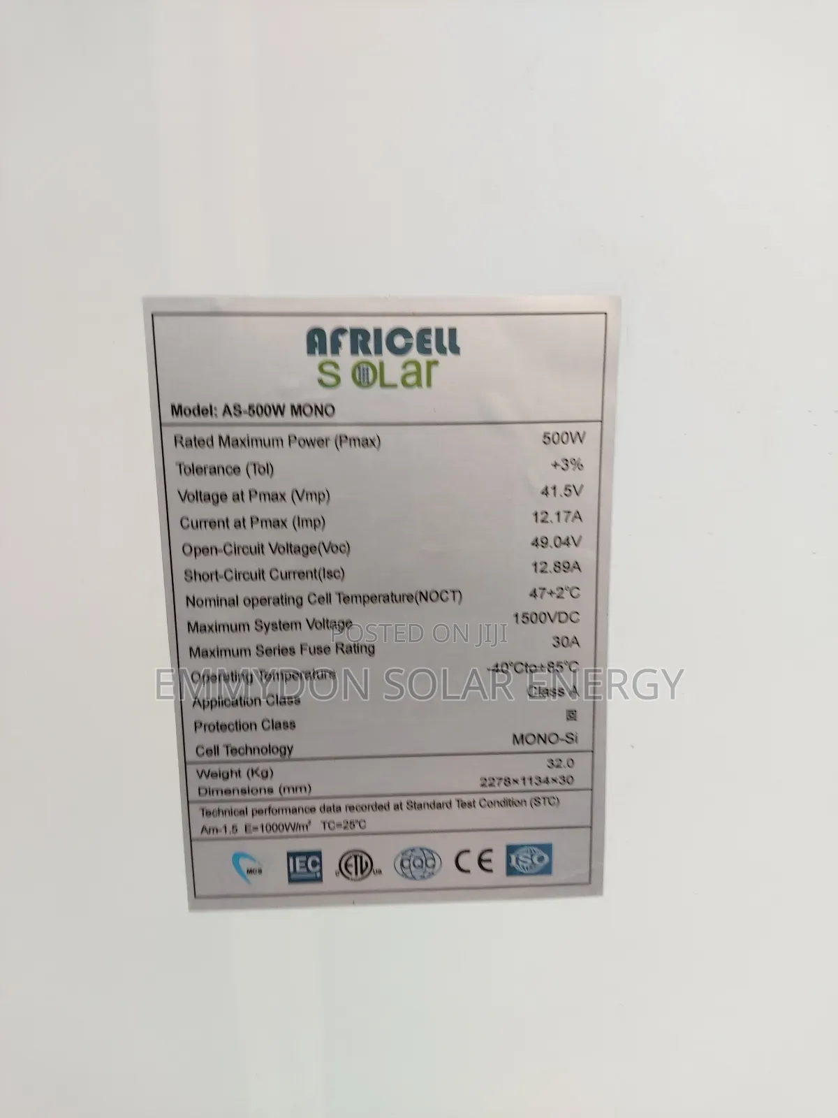 Africell Panel 500watt Mono