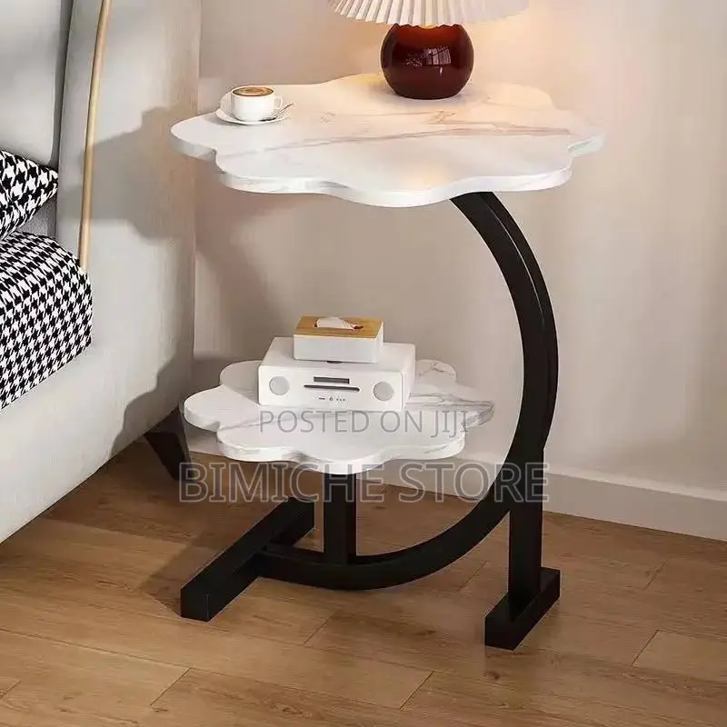 C- Shaped Flower Style Top Side Table (White)