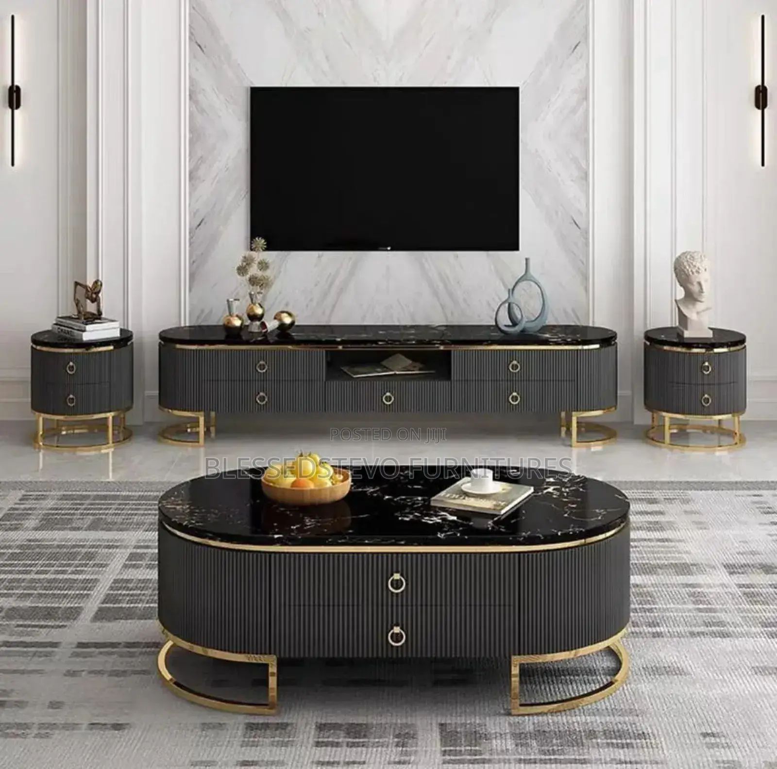 Unique Center Table With Tv Stand and Too Side Stool