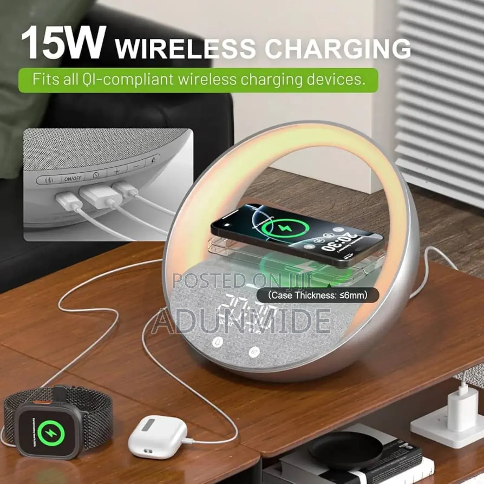 Clock With Wireless Charger and LED Light