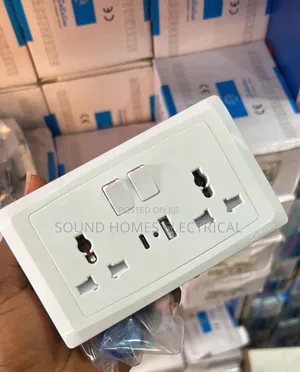 13amps Double Socket With USB and Type C Port, White Colour