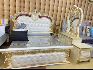 Royal Bed With Two Side Drawers and Dresser With Stool
