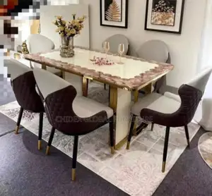 Contemporary Marble Top Dining Table With Six Chairs