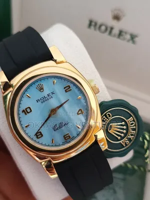 Rolex Geneve Flat Gold Rubber Strap Watch for Unisex