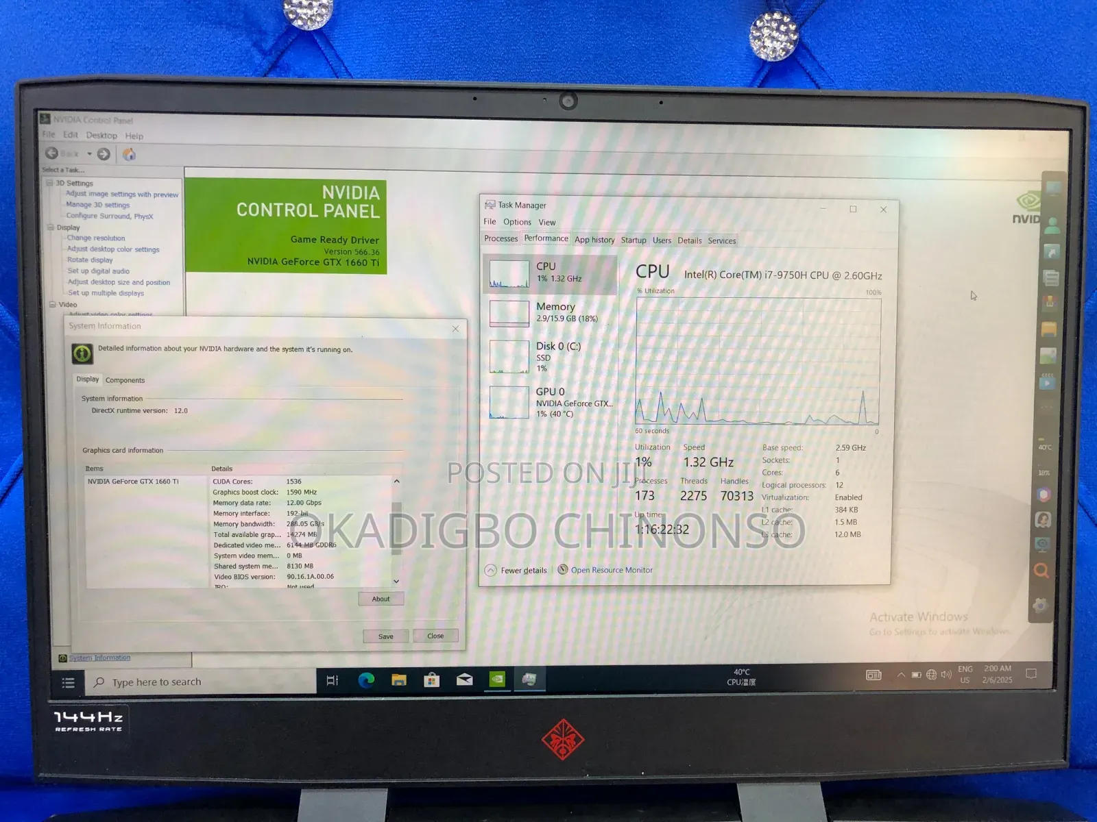Laptop HP Omen 15-dh002nr 16GB Intel Core i7 SSD 512GB