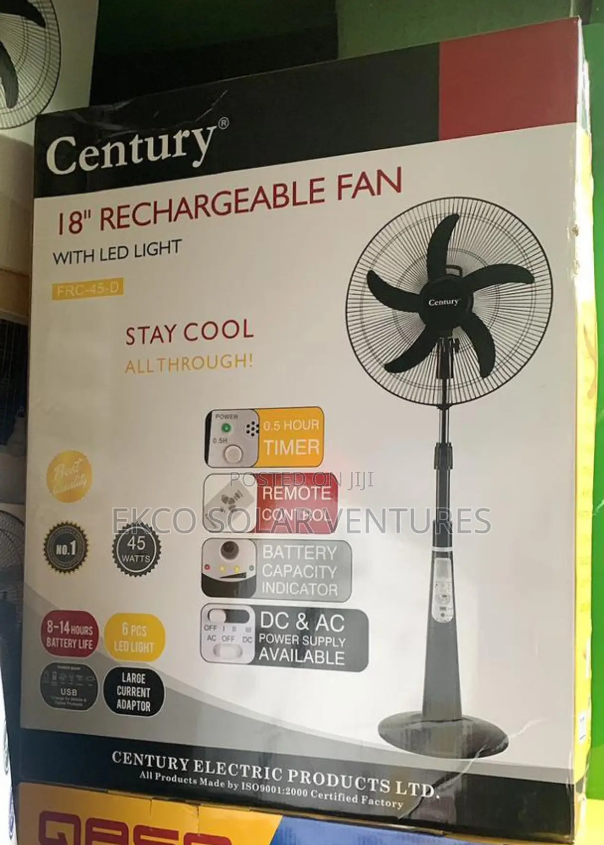 18’Inches Rechargeable Fan With Led Light