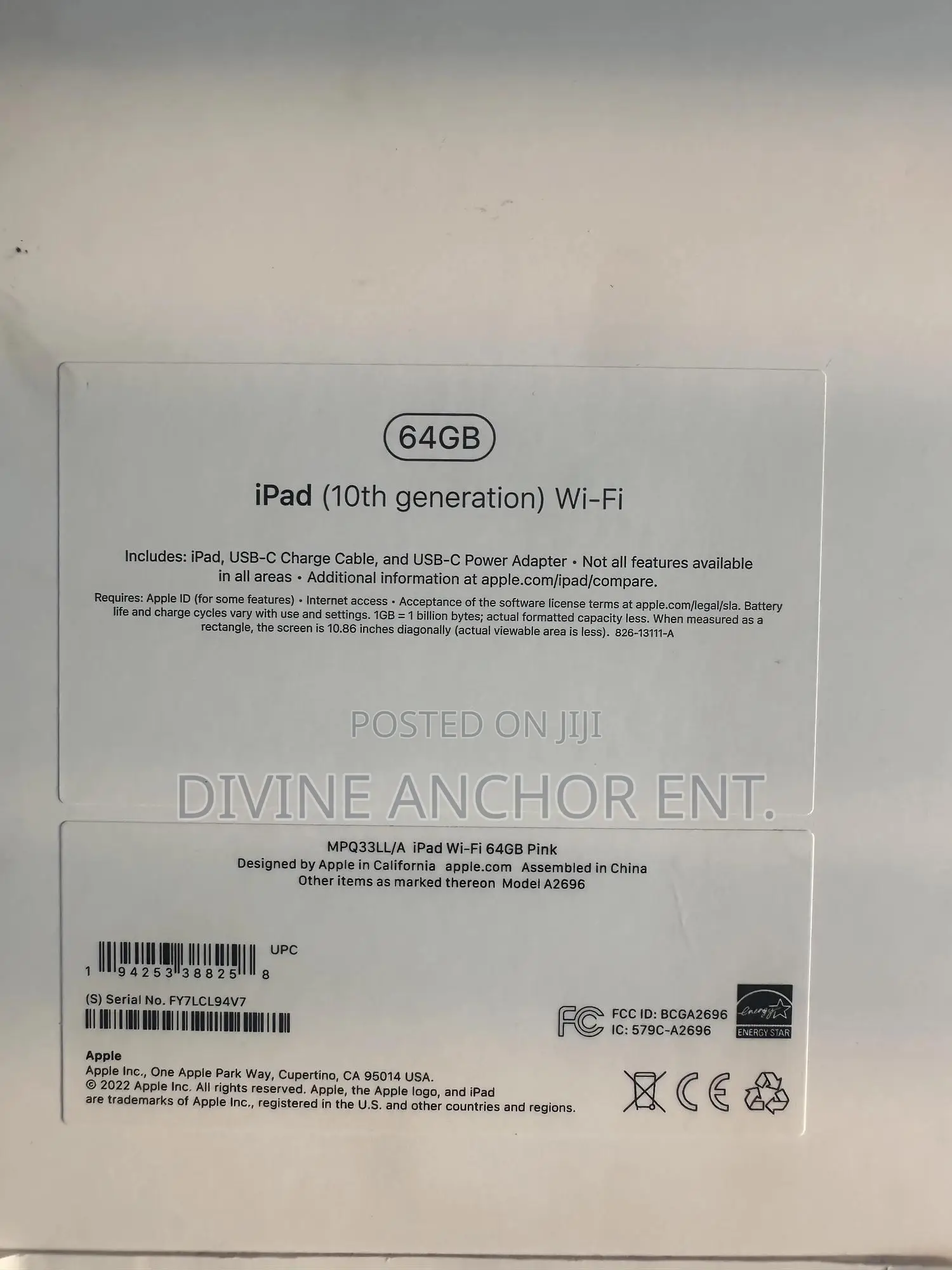 New Apple iPad (2022) 64 GB Pink