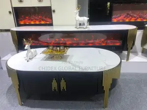 Fireplace Marble Top Tv Stand With Center Table