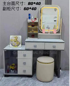 Contemporary Dressing Mirror With Table and Stool